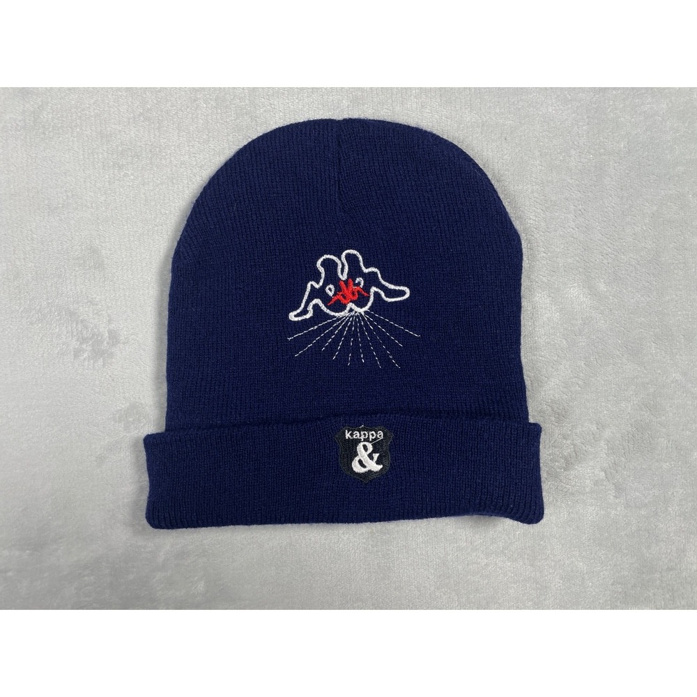 Kappa Beanie Navy Blue Embroidered Logo Fleece Lined Cuffed Knit Winter Hat